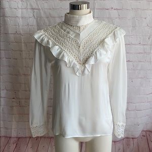 SANDRO Paris ivory silk victorian top
